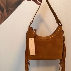 Silence + Noise Tan Suede Fringe Shoulder Bag